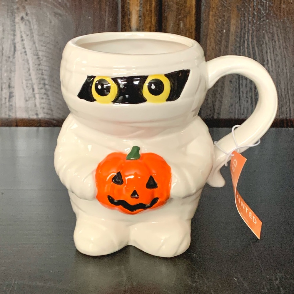 Mummy Boy Holding Jack O’Lantern Ceramic Halloween Mug